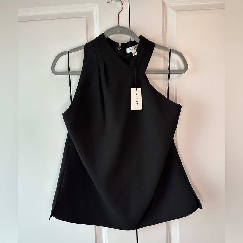 MILLY Preston Cady Assymetric Halter Top Black NWT Size Large
